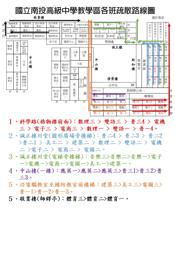 教學區各班逃生路線圖