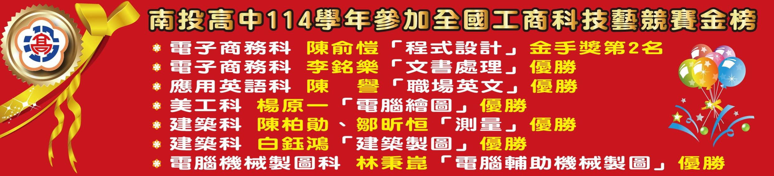 114南投高中技藝競賽金榜 114南投高中技藝競賽金榜